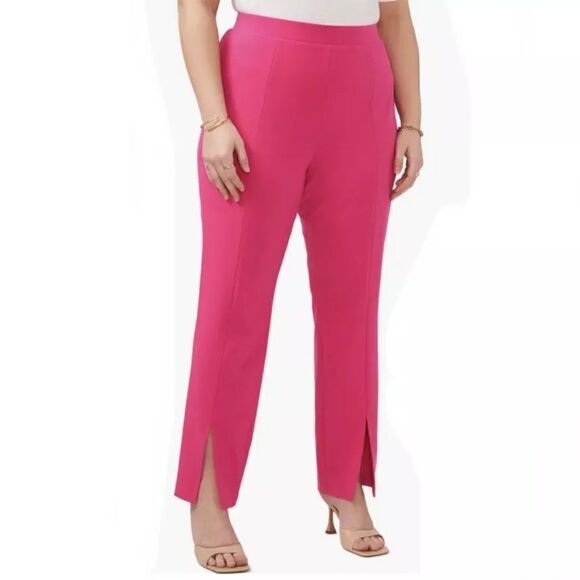 NWOT 1. STATE Pink Stretch Crepe Split Cuff Straight Leg Front Slit Pants 20W - Picture 1 of 13